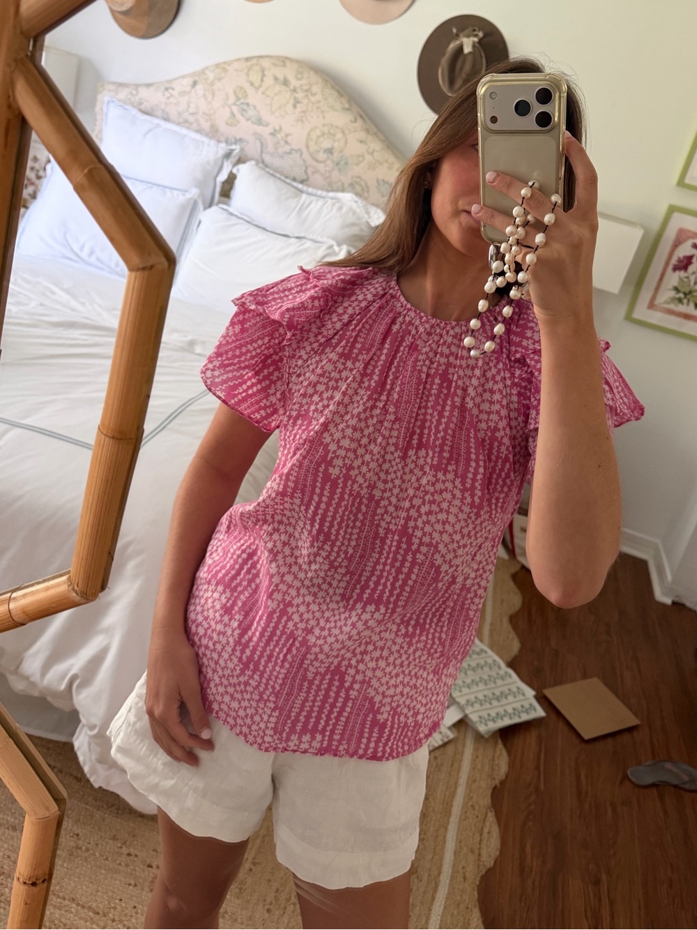Banjanan Pink Patterned Short Sleeve Blouse